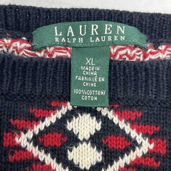 Lauren Ralph Lauren Womens XL Aztec Print Long Sleeve Pullover Sweater Blue - Picture 6 of 6